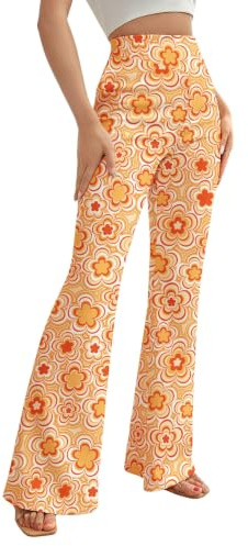 EVELUST 70er Jahre Schlaghose Für Damen – Boho 60er Hose Hippie Blumen High Waist Outfit Disco Kostüm Yogahose Leggings