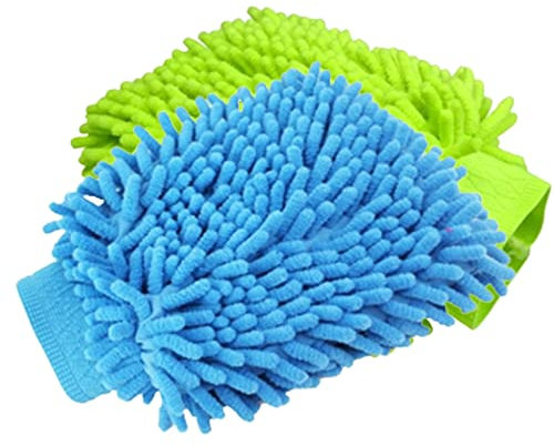 YUANHONGJIAN Pack of 2 Super Absorbent Microfiber Wash Gloves Car Wash Mitts Double Sided Microfibre Gloves for Car Wash Cleaning Gloves Equipment (Random Color)