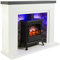 Endeavour Fires Farlington Electric Fireplace, Black Log Burner Stove in 48’’ Off White Surround, LED Downlights with Remote Control (Grey Top/Rustic Brick)