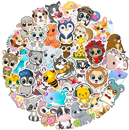 Süße Tiere Aufkleber 50pcs, Ästhetische Dekoration Vinyl Sticker für Sammelalbum, Laptop, Kinder, Teenager, Mädchen
