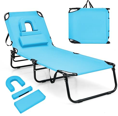LIFEZEAL Sonnenliege klappbar, Liegestuhl mit Verstellbarer Rückenlehne&Kopfstütze, Gartenliege Ergonomisch 195x65cm, Campingliege aus Oxford-Stoff, Sonnenstuhl 150 kg belastbar