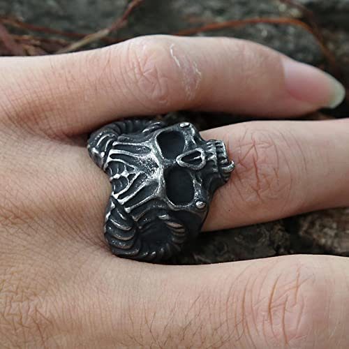 XJruixi Gothic Satan Lucifer Skull Ring for Mens Punk 316L Stainless Steel Goat Head Ring Men Fashion Biker Ring Jewelry Gift