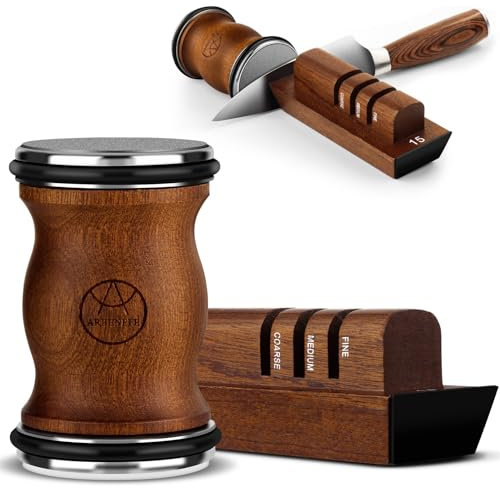 Rolling Knife Sharpener Tool Kit, 5-in-1 Knife Sharpening for Steel of Any Hardness, Magnetic Base with Two Fixed Angles - 15°&20°，Wooden Roller with Diamond and Ceramic Discs