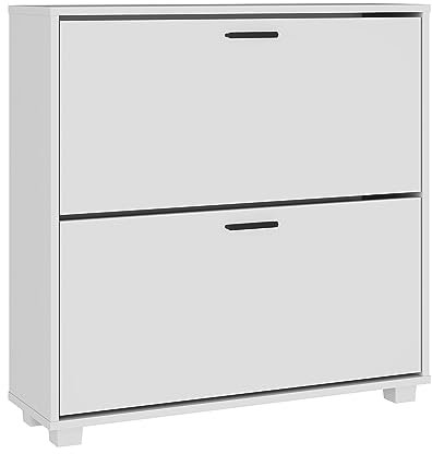Panana 2/3 Drawer Shoe Cabinet，Wooden Shoe Storage Cupboard Freestanding Footwear Organizer with 2/3 Flip Doors Pull Down Shoe Rack (White, 2 Drawers)