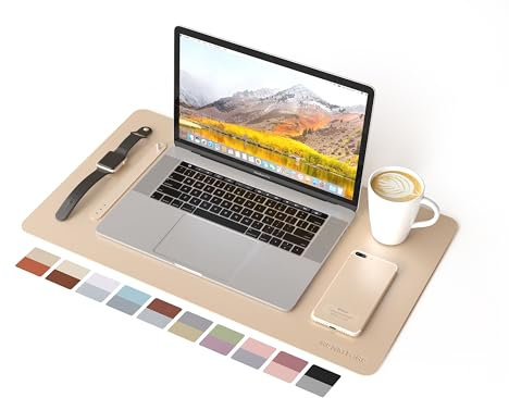 RENMTURE Double-Sided Two-Tone Faux Leather Desk mat Desktop Organization and Accessories Home and Office Large Mouse pad Game and Work (Apricot/Orange, 23.6 x 13.7)