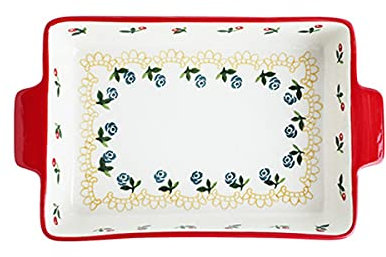 Lata for asar esmaltada, juego de bandejas for hornear, fuente rectangular de porcelana for hornear con asas, bandeja for horno, bandeja for hornear, platos for servir for sartenes de lasaña, 1 pieza,