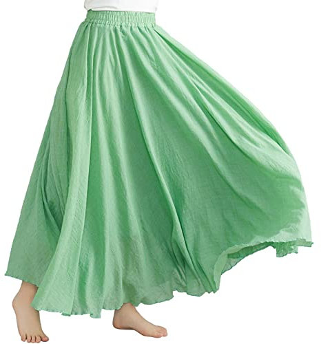 Damen Rock Plisseerock Skirt Maxirock Tanzrock Elegant Lang Lässig Einfaches Boho Skirts Falten Höhe Taille A Line Elastische Einfarbign Faltenrock Strandrock Freizeitrock (01-Mint Green, One Size)