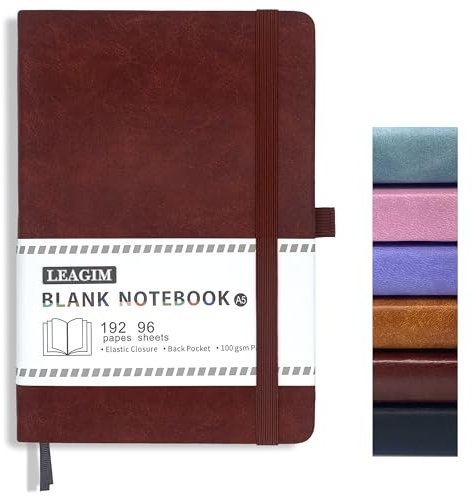 LEAGIM Blanko Journal Notizbuch, A5, 192 Seiten, 100 GSM Dickes Skizzenbuch für Damen und Herren, Hardcover, Leder, unliniert, Journaling für Arbeit, Notizbücher zum Schreiben, 14,7 x 21,6 cm