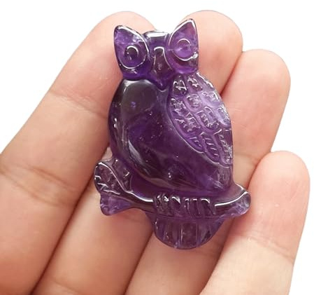 Manekieko Natürliche Amethyst Eule Figuren Kristalle und Heilsteine Halskette,Gehafteter DIY-Schmuck Anhänger