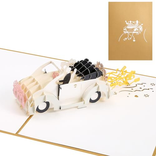 Kesote Hochzeitskarte Hochzeitsgeschenke für Brautpaar Karte Hochzeit Glückwunschkarte Hochzeitsgeschenk 3D Karte Pop Up Geldgeschenk hochzeit Geschenk Hochzeitsauto