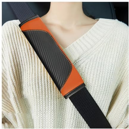 Ziciner 2 Stück Auto-Sicherheitsgurt-Abdeckung, weiches Leder, Sicherheitsgurt-Pads, atmungsaktive Kohlefaser-Gurtpolster, schützt Hals und Schultern, universell für Auto, SUV (Schwarz und Orange)