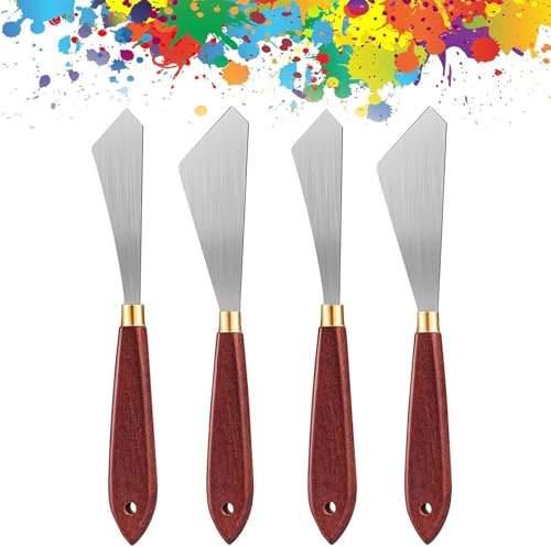 SURALIN Set di 4 Spatole per Pittura, Raschietto per Miscelare Vernice Spatola In Acciaio Inossidabile Raschietto per Pittura con Manico in Legno, Spatola per Pittura