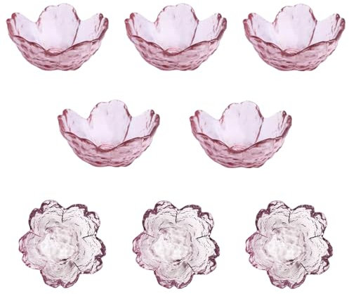 OnePine Lot de 8 Bol Sakura, 54ml Mini Bol à Sauce Bols à Dessert, Petit Bol en Verre pour Dessert, Crème Glacée, Fruit, Pudding, Sushi, Sauce Soja