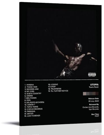 CHIMOSHEJI Travis Scott Utopia Albumcover Poster - Wandkunst, Dekoratives Gemälde für Schlafzimmer, 30 x 45 cm, Rahmenstil