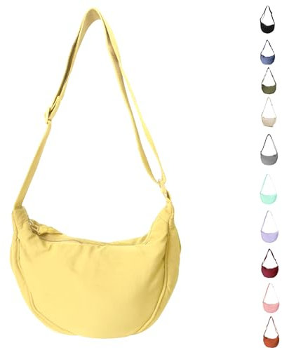 Uwiyo Halbmond Tasche Damen Nylon Crossbody Moon Bag Hobo Halfmoon Bag Halbmond Umhängetasche Dumpling Schultertasche mit verstellbarem Gurt für Damen Mädchen (Hellgelb)