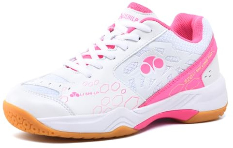 JiuQing Scarpe da Badminton Uomo Donna Scarpe da Ginnastica per Campi da Interno Scarpe da Squash Pallavolo Leggere,Rosa,40 EU