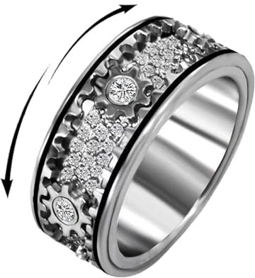 Fidget Spinner Ring Silber 925, Anti stress ring Drehbar Damen Herren Anti-angst Spinner Ringe, ADHS Ringe zum Drehen, Zahnrad Ring Drehbar, Geschenke Schmuck mit Ringbox