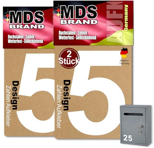 Prime Design 10cm Zahlen Aufkleber | Selbstklebende hausnummern zum aufkleben | Klebezahlen für Mülltonne, Briefkasten & Hausnummer | Optimal für Außen & Innen, klebeziffer sind Weiss (5, 10cm)