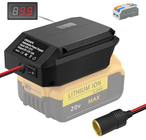 Fybemax for Dewalt 20V to 12V Step Down Power Wheels Battery Adapter, 5V-13V Buck Converter Regulator, DIY Charger Converter Power Station with Cigarette Lighter Connector for Car