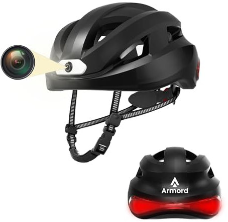 ARMORD Bike Helmet for Adults, Smart Helmets with 1080P 60 fps Sports Camera, Dual Antenna Bluetooth, Front & Rear Lights, Multi-Person Intercom Functionality Men & Women's Bicycle Helmet