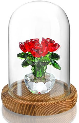 ZEERSHEE Kleine Glasglocke mit Massivholzsockel, leer, für Pflanzen, Andenken, Sammlerstücke, 13 x 9,9 cm