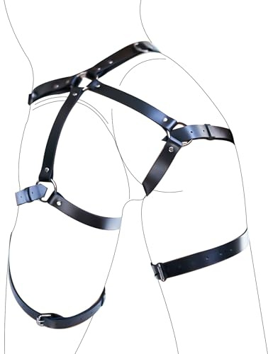 VKFOFEG Se Unterwäsc, Harness Damen Leder, Einstellbar Leder Harness für Frauen, Leder Gürtel Sexy Dessous Damen Harness Women Ganzer Körper Harness Unterkörper