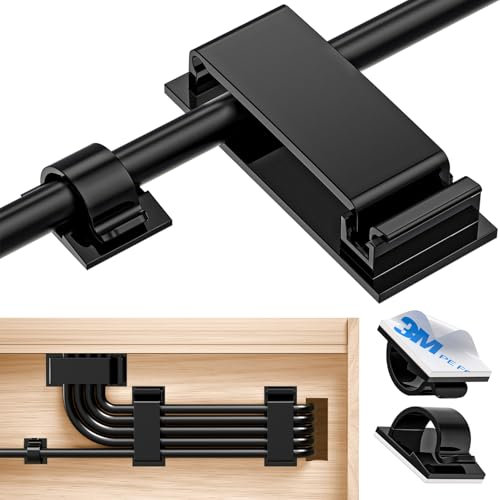 Kimsky Kabelhalter 70 Stück, 50 Kleine Kabel Organizer +20 Große Kabelmanagement, Kabelclips für cable management, Kabelhalter Selbstklebend mit 3M Kleber, Kabelklemmen für Heim, Büro – Schwarz