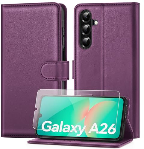 ivencase Compatible with Samsung Galaxy A26 5G Case with 1 HD Screen Protector, PU Leather Flip Wallet Phone Case with Card Slots Stand [RFID Blocking] Magnetic Closure for Samsung A26 - Purple