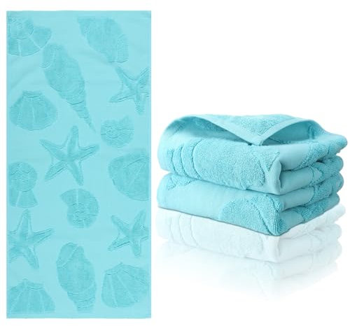 Fanfanwin Küstenhandtücher für Badezimmer, Ozean, Strand, Küste, Handtücher, 100 % Baumwolle, Jacquard-Gewebe, weiche Seesternmuscheln, Geschirrtuch für Küche, Strand, Thema, Geschenke, 32 x 71 cm, 2