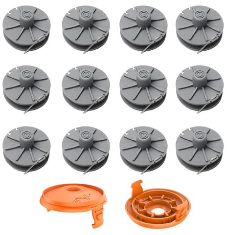 14 Stück 05307-20 Ersatz-Trimmer spulenset, 6,1m x 1,65mm Unkrautfresser-Schnüre und Kappen für Gardena 9805, 9806, 9807, 9808, 9809, 9827, 8846, 8847, 8848, 9870, 9872, 9874 (12 Spulen + 2 Kappe)