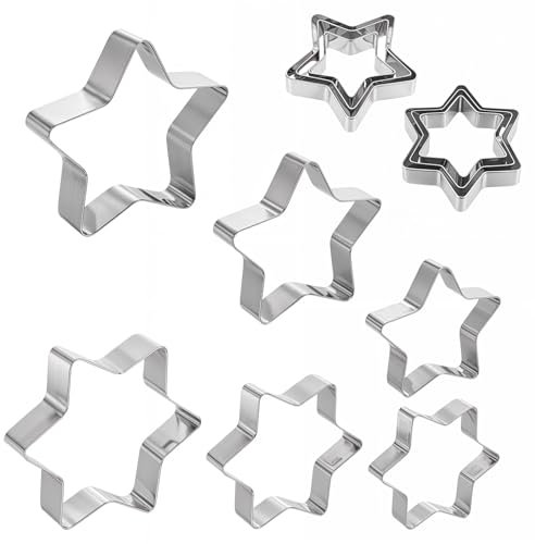 oruola 6 Stück Cookie Cutter Star,3 Größen Ausstechformen Sterne,Edelstahl Stern Ausstechformen,2 Formen Plätzchenausstecher für Weihnachten,Geburtstage,Partys,Plätzchen,Kekse,DIY