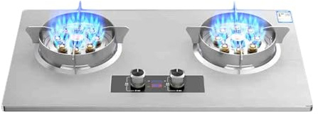 Gas Stove Double Burner,Stainless Steel Cast Copper Pot Rack,NG/LPG Convertible Stove,Desktop Embedded Dual-purpose,with Flameout Protection and Timing(NG)