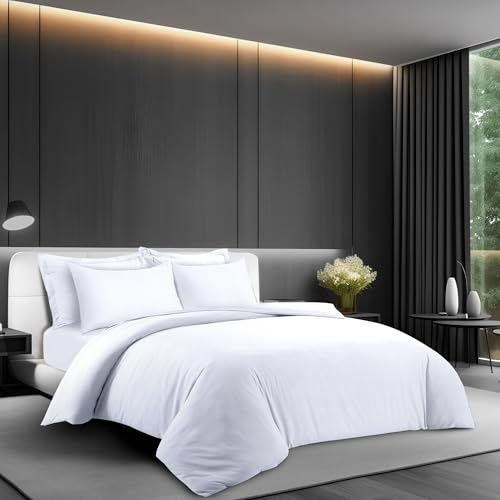 LYMA Bedding Duvet Cover Set King Plain, OEKO-TEX Certified, Ultra Soft NanoPlush Double Brushed Quick Dry Fabric with Button Closure, Wrinkle Fade Resistant Quilt Cover with Pillowcases (White)
