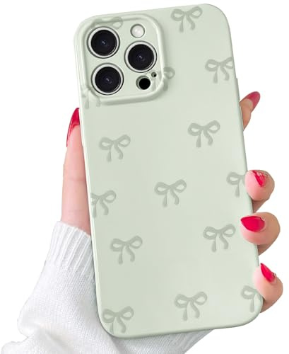 VCGFJD Case for iPhone 13 Pro, Cute Ribbon Bow Pattern, Stylish Simple Phone Case, Raised Lens Edge Protection, Aesthetic Bowknot Slim Soft TPU Durable Protective Cover for iPhone 13 Pro - Green