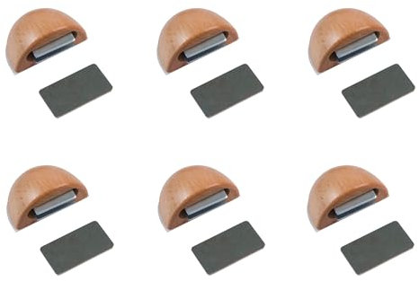 Amig - Pack de 6 Topes Magnéticos - Fijación en el Suelo mediante Adhesivo - Para Puertas de Paso - 48 x 25 mm - Plástico - Color Haya - Fácil Instalación