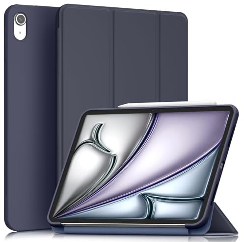 Oumida Funda para iPad Air 11 Pulgadas 2025(M3) / 2024(M2), iPad Air 7a/6a/5a/4a Gen (2024/2022/2020, 10,9), Funda Bloqueo Magnético, Case Slim Tríptica, Fundas de Piel TPU Soft Carcasa (Azul Oscuro)