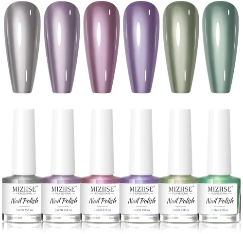 MIZHSE Metallic Nail Polish Set 6 Colours Quick Dry Chrome Nails Varnish