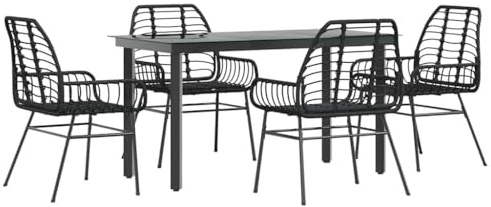 vidaXL 5 Piece Garden Dining Set Black Poly Rattan Glass