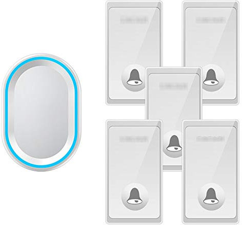 Wireless Doorbell,IP44 Waterproof Door Chime 5 Push Buttons And 1 Plug in Receivers with Blue Flash Light 4 Adjustable Volume Levels 58 Melodies,Fit for Home Office Store,2 (2 (2)