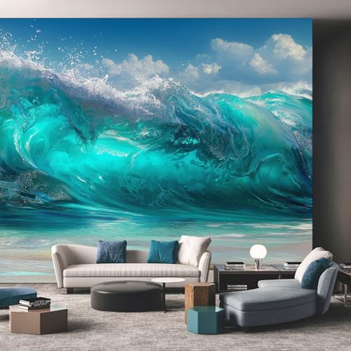 Generisch Tapete Welle, Fototapete Blau Meereswelle, Vliestapete für Schlafzimmer Wohnzimmer, Wand Deko Tapeten, Wandverkleidung 300x210 cm D&O14