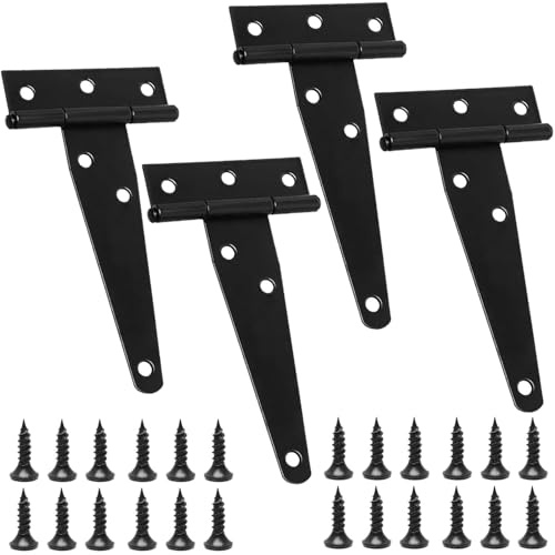 Wopanxye Garden Gate Hinges, 4 inch (100 mm) 6 Hole T-Hinges with Screws, 270 Open Angle, Rustproof Coated, for Fence Shed Door Windows Cabinets, 4 Pack, Black