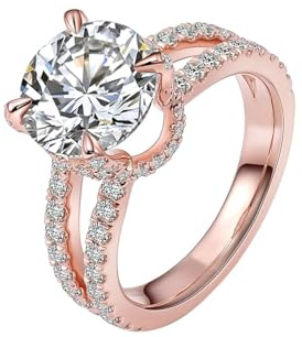 Daesar Damen Ring Rotgold 375, Verlobungsringe Wickelring 4-Steg-Krappenfassung mit Moissanit 3ct Eheringe Hochzeit Ringe Nickelfrei Große 52 (16.6)