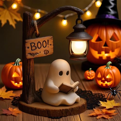 Lidary Halloween Geister Leselampe | Halloween Deko Geisterlampe, Ghost Reading Book Lamp, LED Niedliche Geister Deko Leselampe für Schlafzimmer und Bücherregal (A)