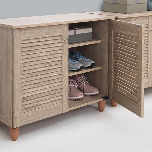 Timber Art Design UK Shoe Storage Cabinet, Sonoma Oak, 2 Doors, 76.8 x 67.5 x 33.6 cm, Modern Hallway Organiser