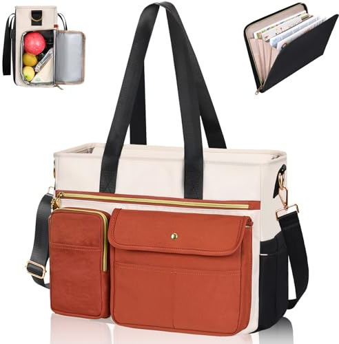 ESTARER Lehrertasche mit Erweiterter Aktenordnertasche,Arbeitstasche mit Fächern für Laptop,Tragbare Lehrertasche für Frauen,Schultertasche Laptop Handtasche für Laptop,Lehrerbedarf,15.6 zoll