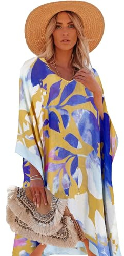 Breezy Lane Robe caftan de plage pour femme pour maillot de bain, cache-maillot de bain floral, tenue de villégiature