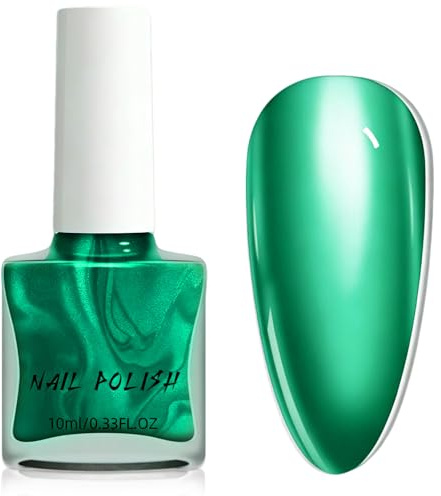 Green Nail Varnish - Dark Green Nail Polish - Metallic nail Polish - 10ml Quick Dry Nail Varnish - Breathable, No Bake UV 60 Seconds Air Drying, Smooth Metal Mirror Shine Long Lasting for DIY Manicure