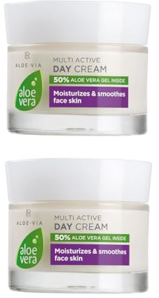 LR Aloe VIA Multi-Aktive Tagescreme mit 50% Aloe Vera-Gel, Bio-Oliven-Extrakt, Traubenkernöl, 2x 50ml