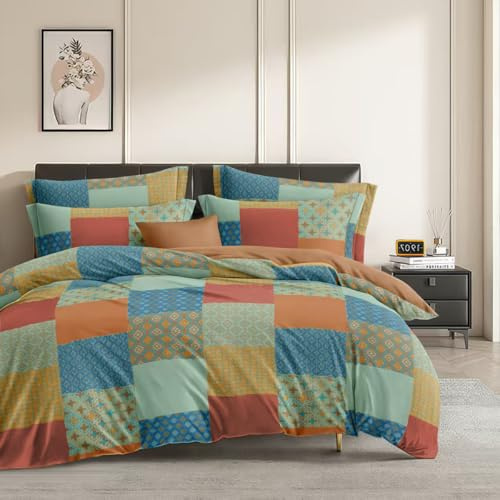 Nesture Bettwäsche 135x200 Orange, Bettwäsche-Sets mit Bunte Karos Microfaser Bettbezug 135 x 200 cm 2 Teilig bügelfrei & weich - 1 Deckenbezug und 1 Kissenbezug 80x80 mit Reißverschluss