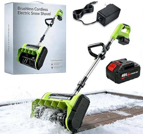 Pelle à neige sans fil sans balais, souffleuse à neige électrique de 34,8 cm avec batterie de 4,0 Ah et chargeur, déneigement alimenté par batterie, puissante souffleuse à neige pour allées, patios